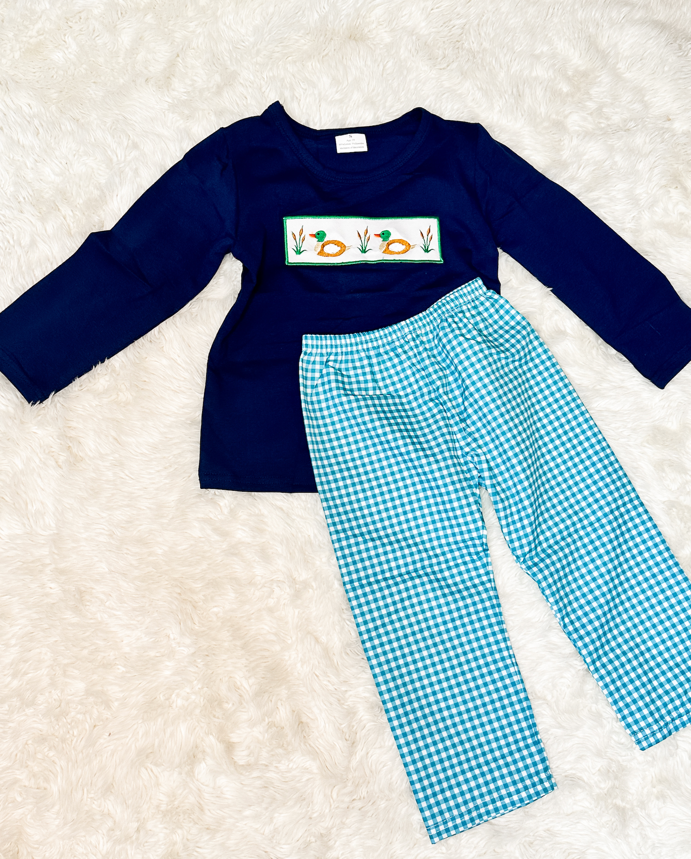Boys Green Duck Embroidery Pant Set
