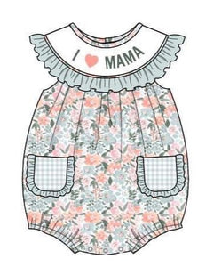 Girls Sage Floral I Love Mama Embroidery Bubble