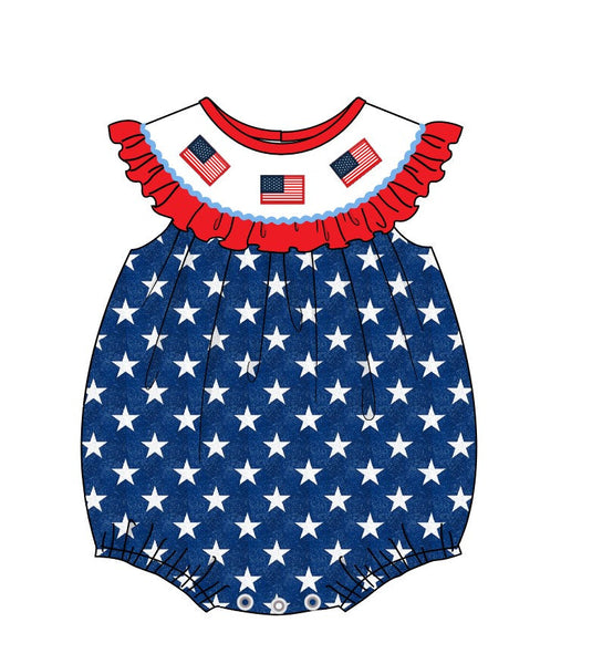 Girls Red/Blue Patriotic Embroidery Bubble