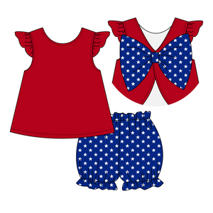 Girls Red/Blue Patriotic Knit Short Set