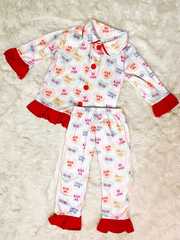 Girls Red/White Candy Heart Print Valentines Pajamas