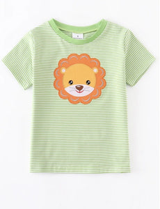 Boys Green Stripe Lion Applique Shirt