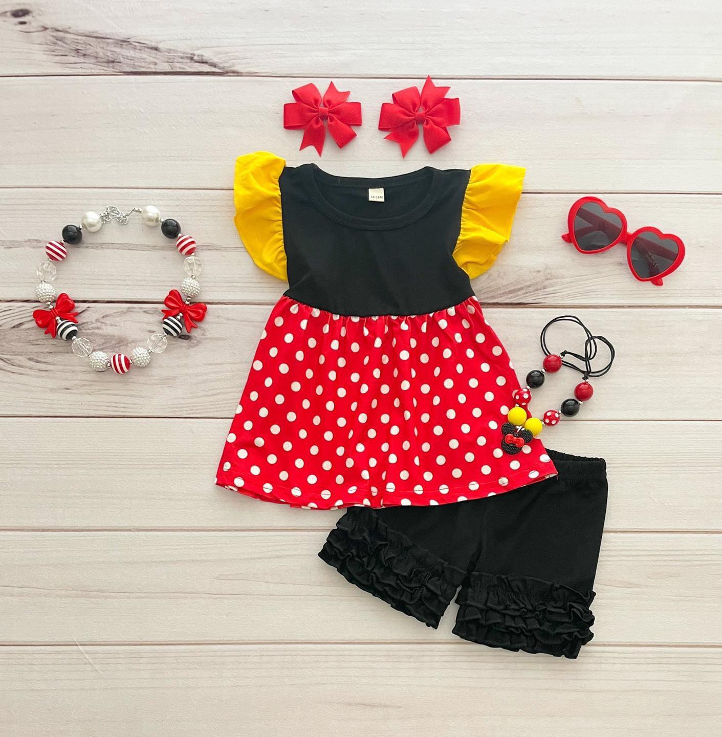 Girls Black/Red Minnie Short Set