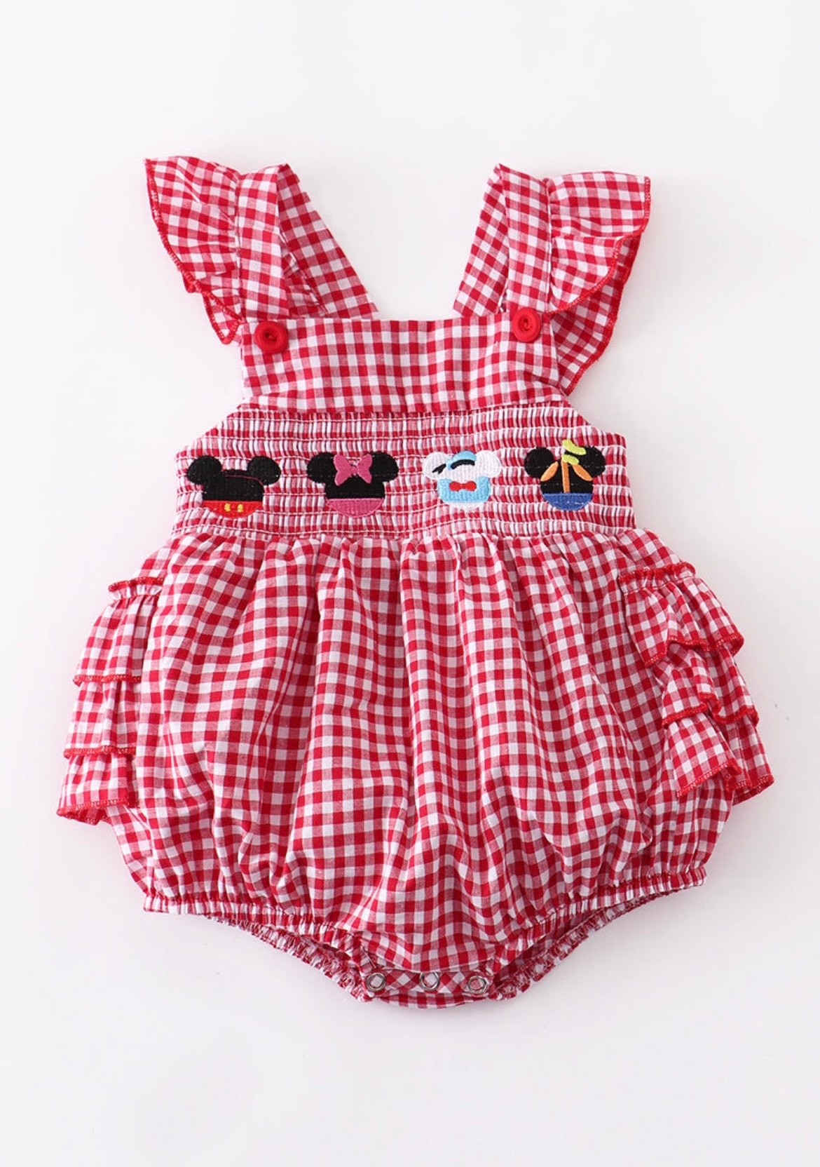 Girls Red Gingham Mouse Embroidery Bubble
