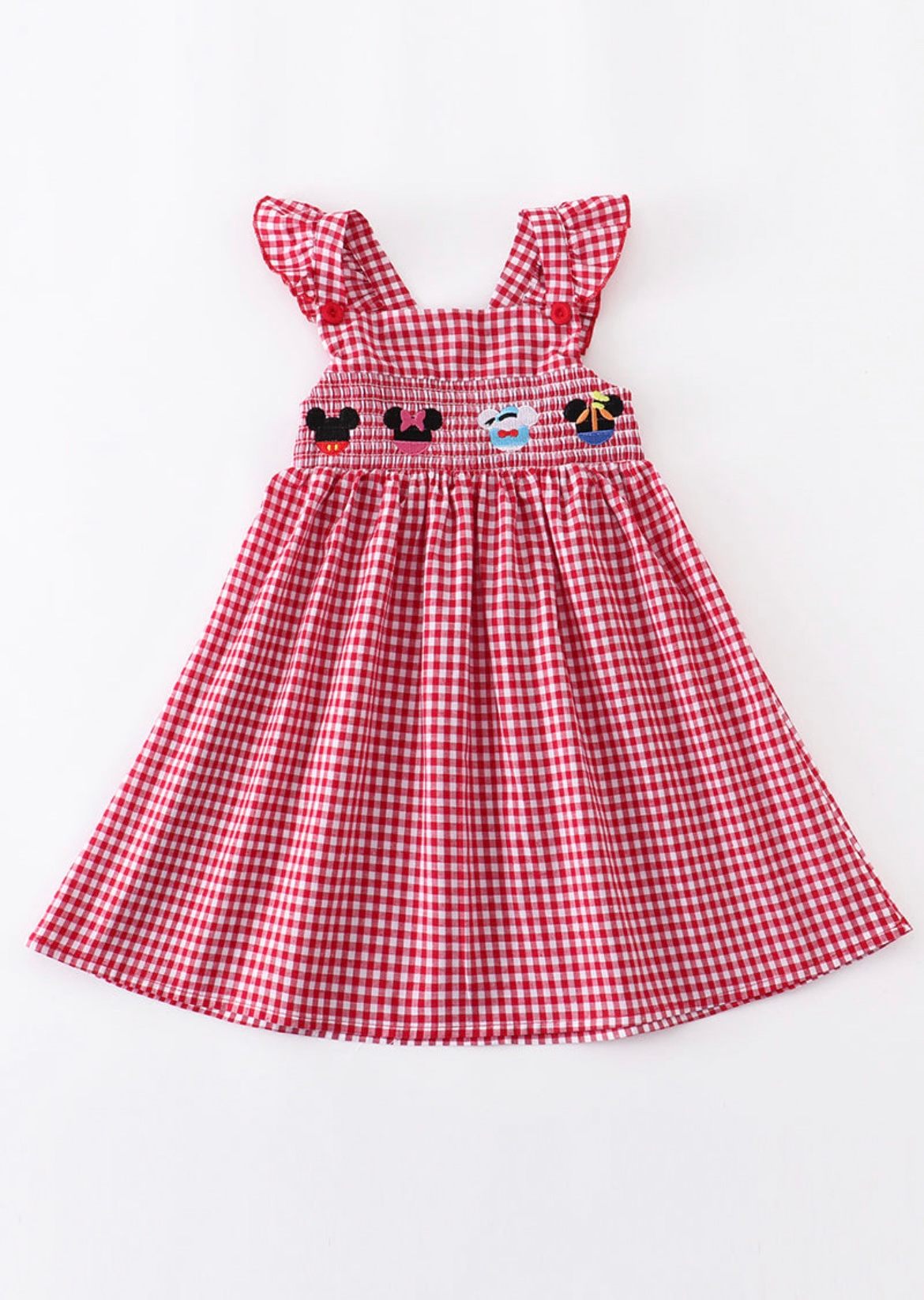 Girls Red Gingham Mouse Embroidery Dress
