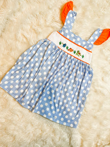 Girls Orange/Blue Nemo Embroidery Dress