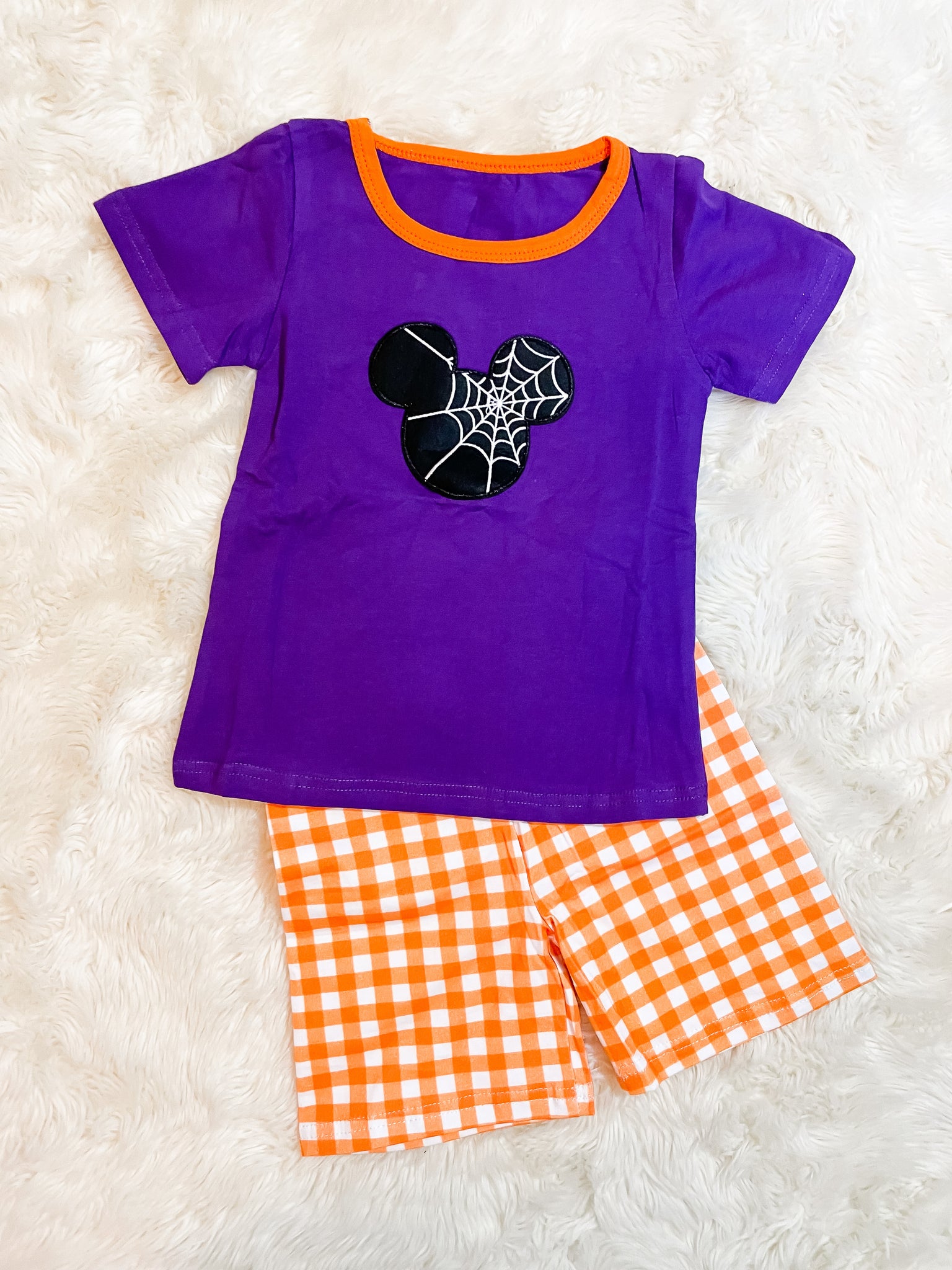 Boys Purple/Orange Mouse Halloween Applique Short Set