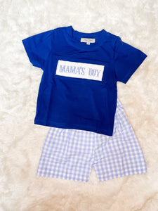 Boys Navy/Blue Gingham Smocked Mama's Boy Short Set