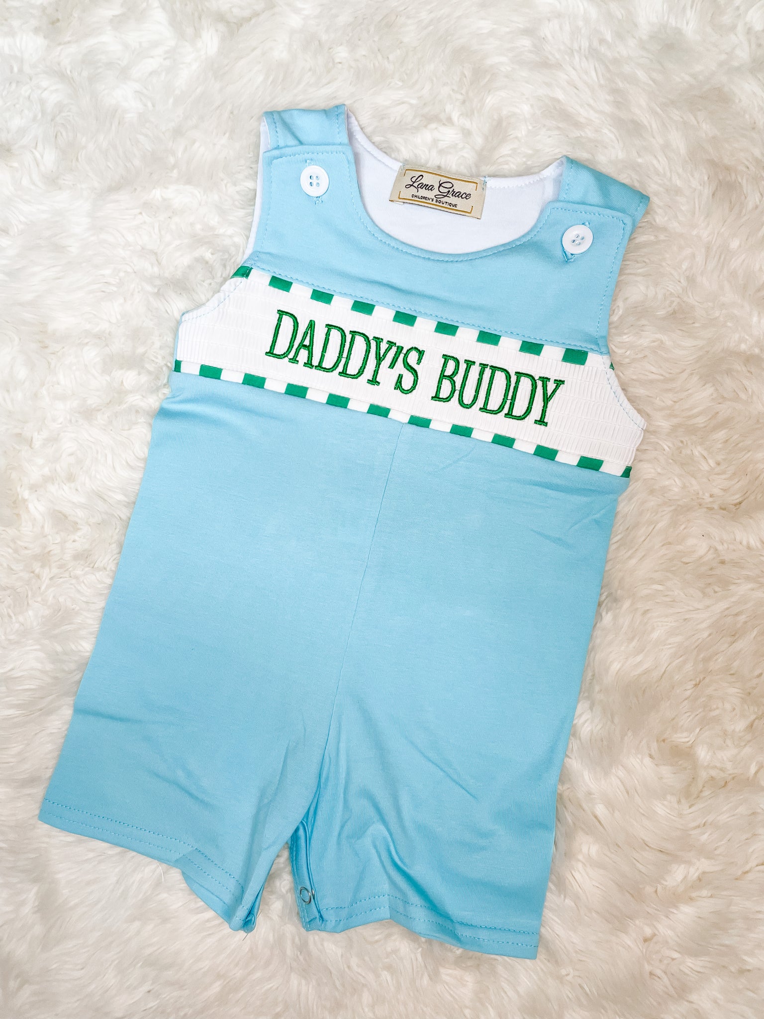 Boys Mint Embroidery Daddy's Buddy Romper