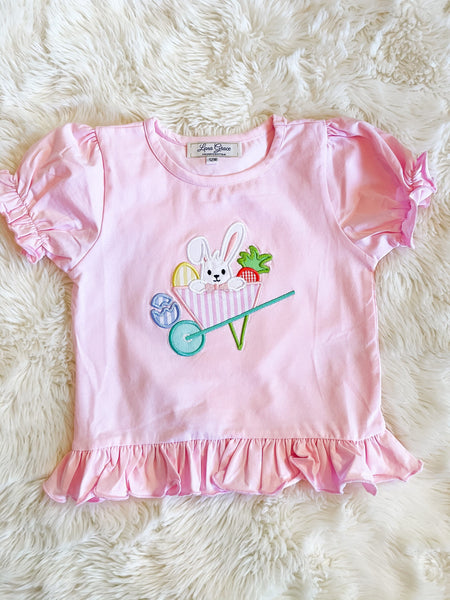 Girls Pink Easter Bunny Appliqué Ruffle Shirt