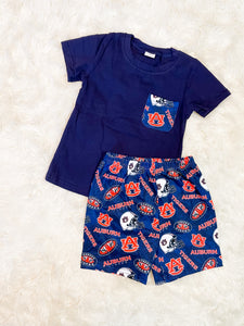 Boys Blue/Orange Printed Auburn Short Set