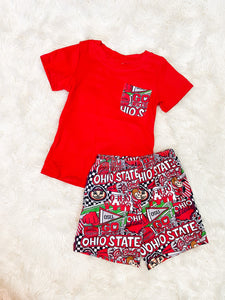 Boys Red Ohio State Printed Short Set