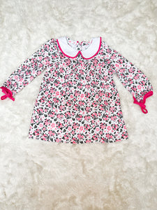 Girls Pink Floral Knit Collared Dress
