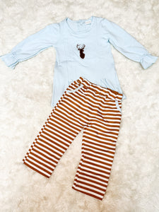 Girls Baby Blue/Brown Deer Embroidery Pant Set