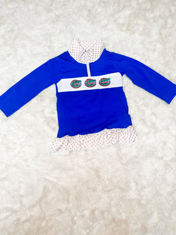 Girls Blue Florida Embroidery Zip Pullover