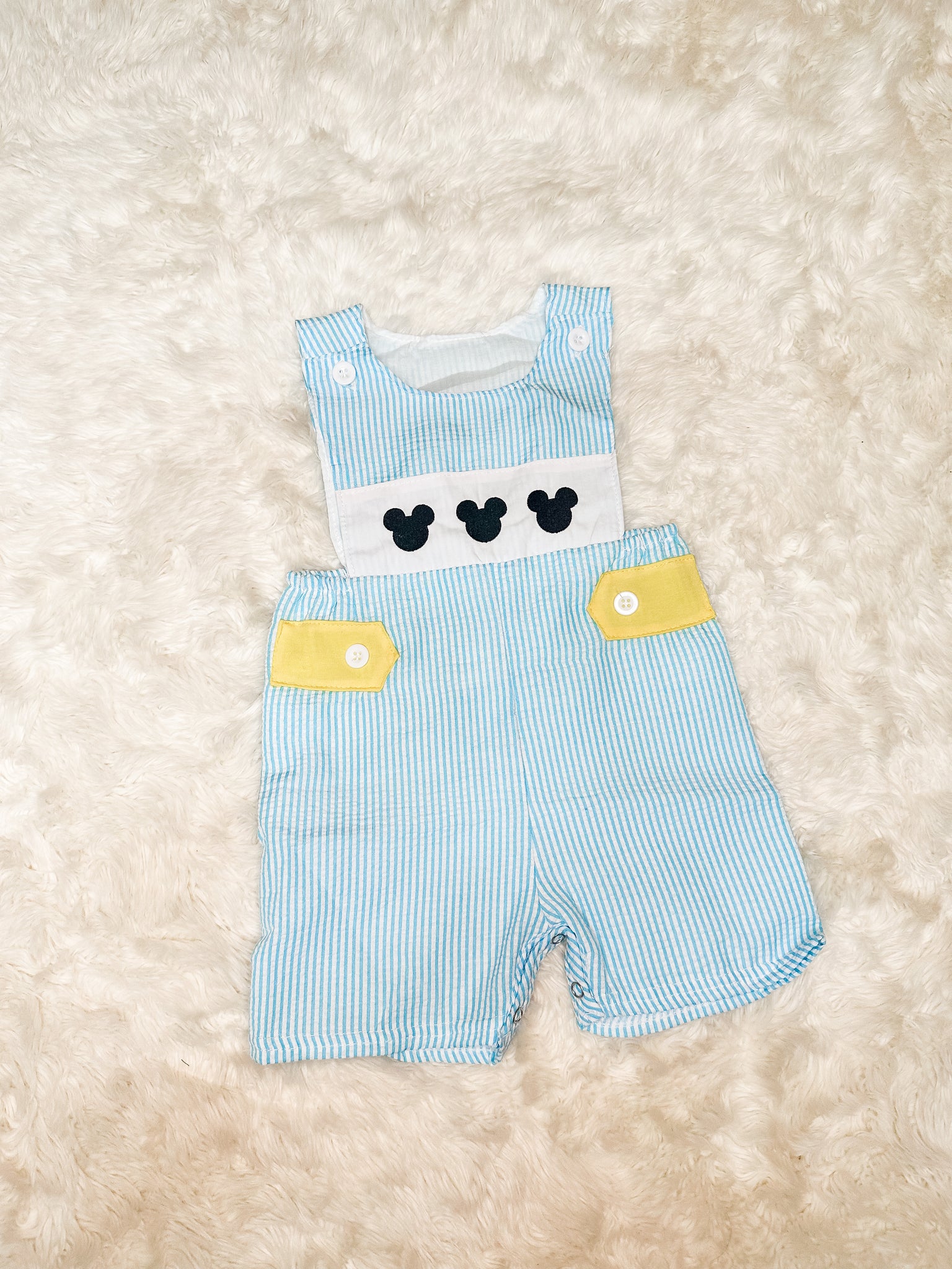 Boys Blue Gingham Mouse Embroidery Romper