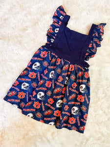 Girls Blue/Orange Printed Auburn Pinafore Dress