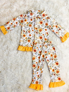 Girls Yellow Sunflower Printed Pajamas