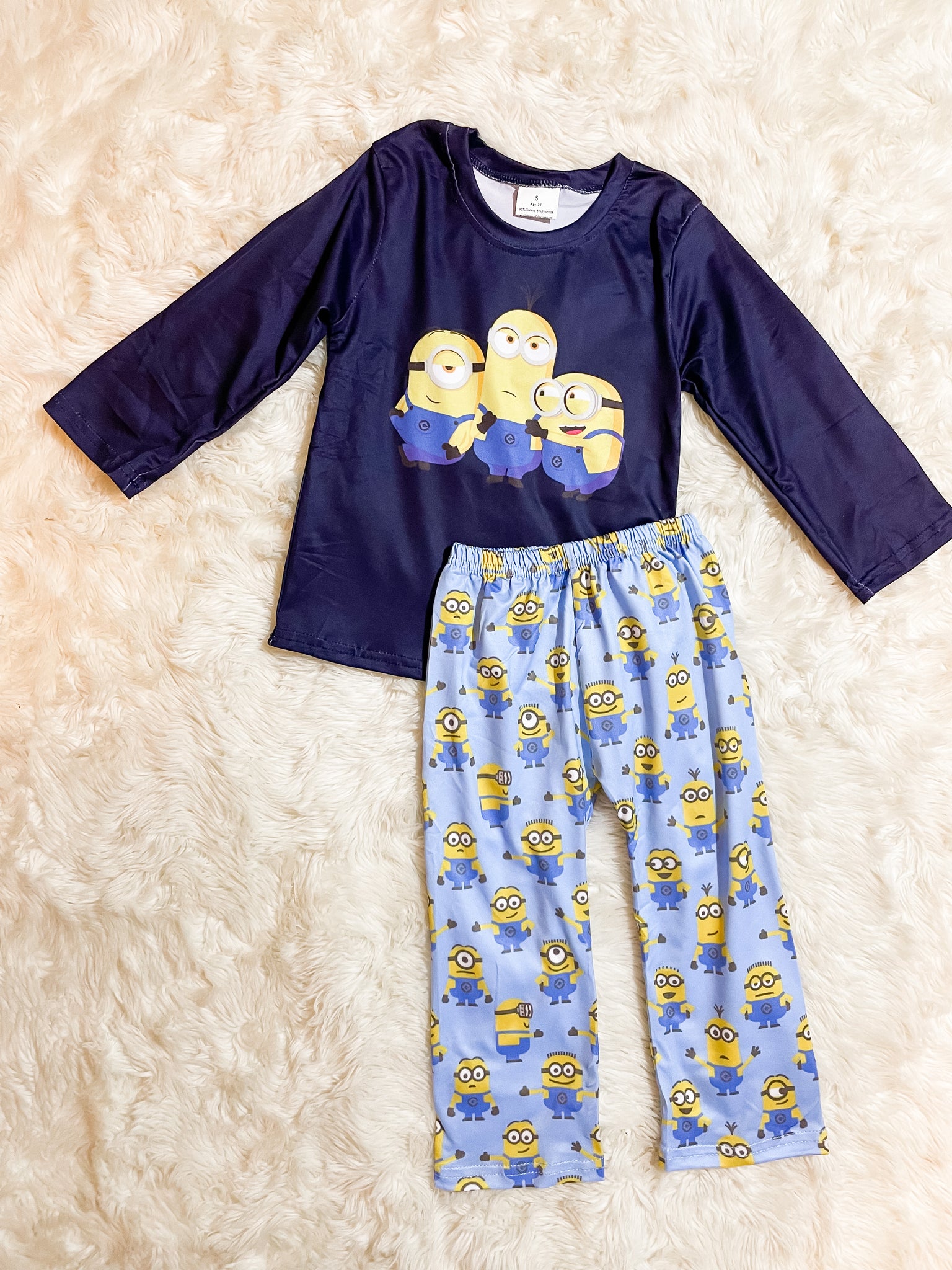 Boys Navy Minions Printed Pajama Set