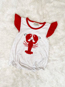 Girls Red/Gray Crawfish Applique Bubble