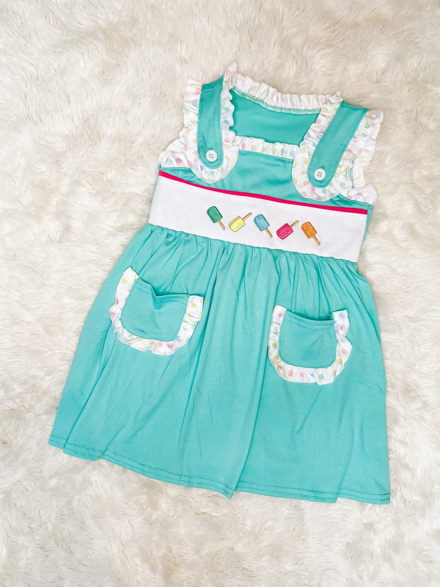 Girls Teal Popsicle Embroidery Dress