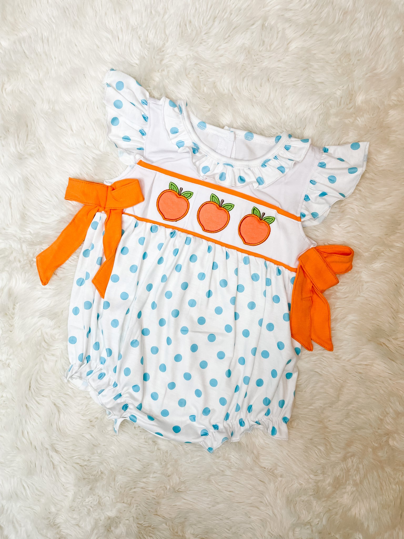Girls Baby Blue Peach Embroidery Bubble
