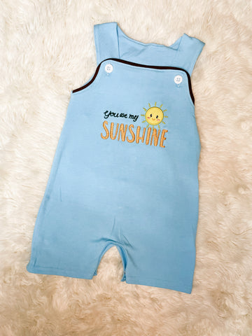 Boys Baby Blue You Are My Sunshine Embroidery Romper