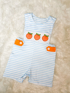 Boys Baby Blue Stripe Peach Embroidery Romper