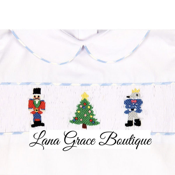Boys Blue Gingham Smocked Christmas Pant Set