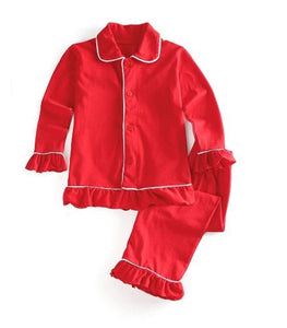 Girls Red & Buffalo Plaid Collared Pajama