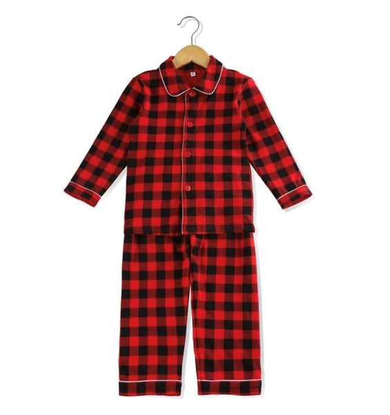Boys Red & Buffalo Plaid Collared Pajama