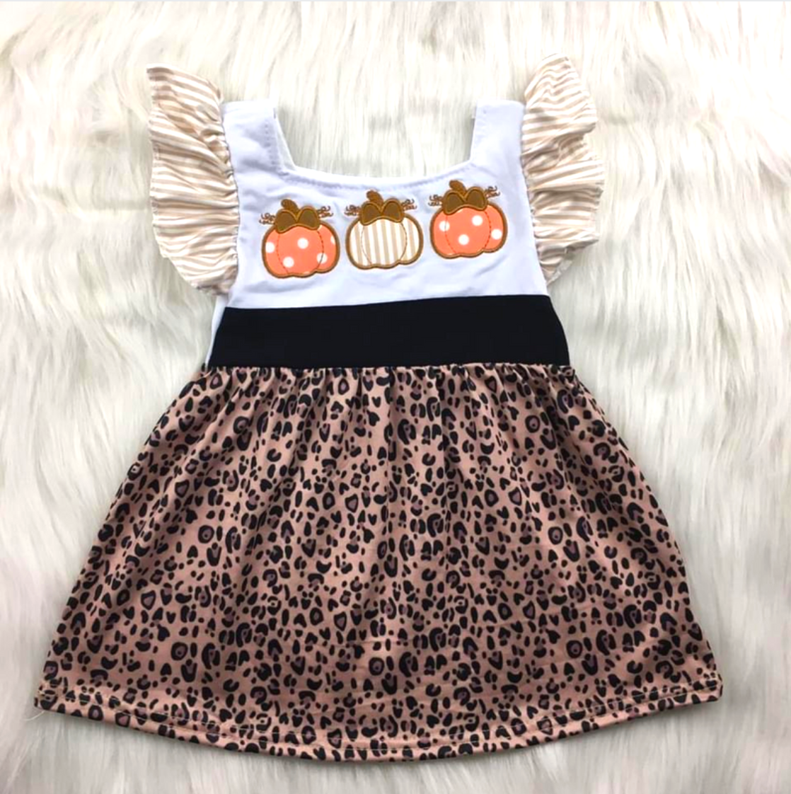 Girls Leopard Pumpkin Applique Dress
