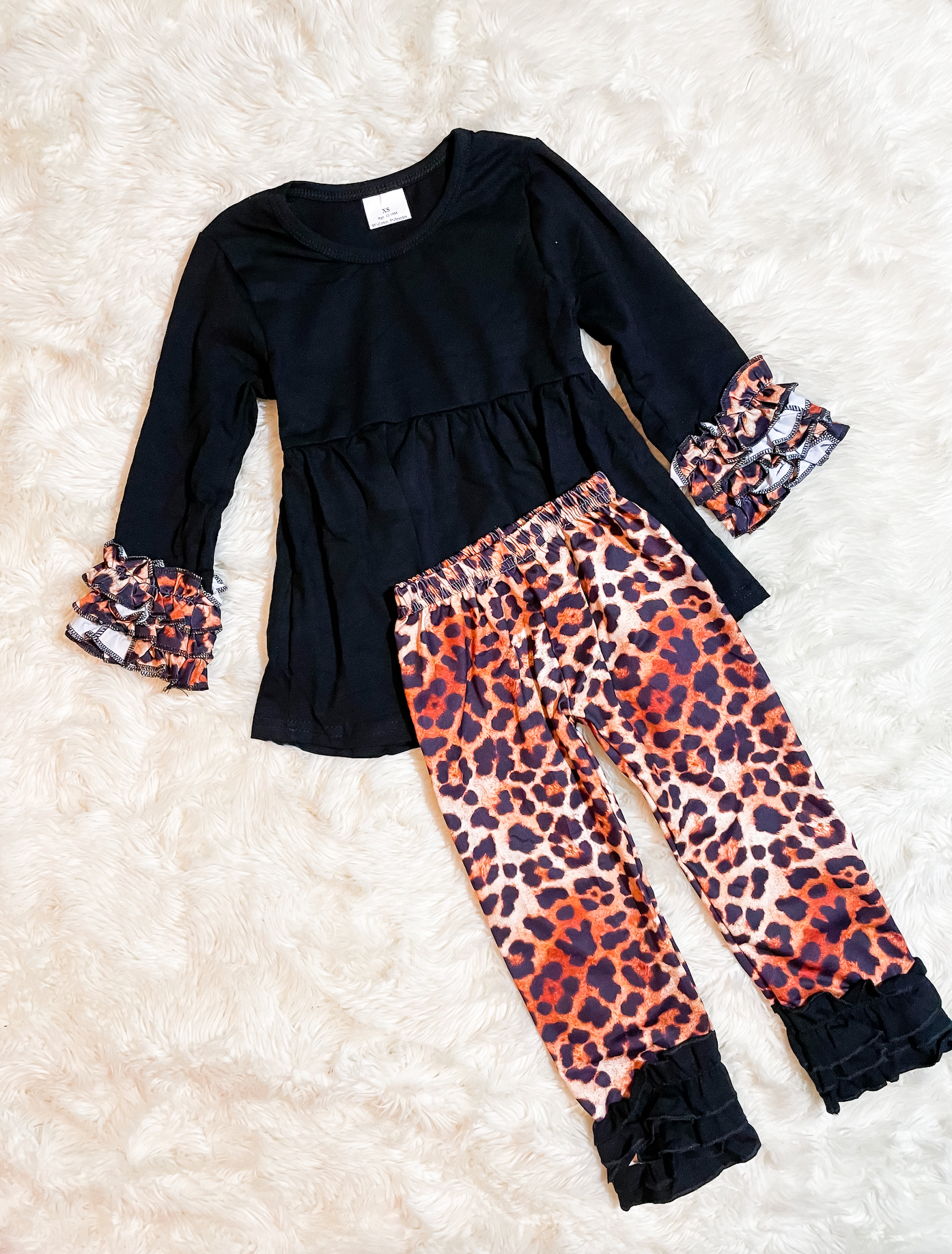 Girls Black/Leopard Tunic Legging Set
