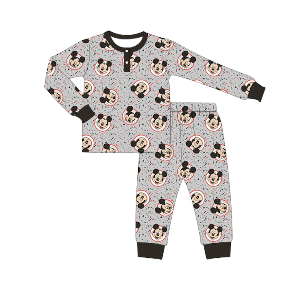 Boys Gray/Black Printed Mouse Pajamas