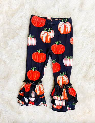 Girls Black/Orange Pumpkin Ruffle Pants