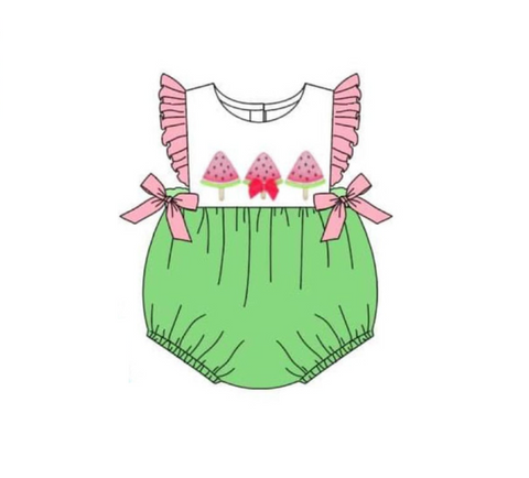 Girls Pink/Green Watermelon Embroidery Bubble