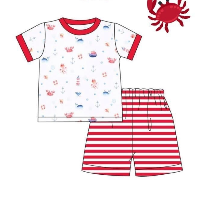 Boys Red Coastal Knit Short Set