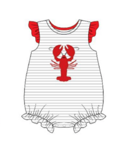 Girls Red/Gray Crawfish Applique Bubble