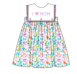 Girls I Love Mom Embroidery Floral Dress