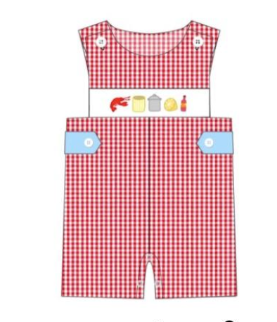 Boys Red Gingham Crawfish Embroidery Romper