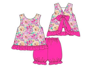 Girls Pink Floral Knit Short Set