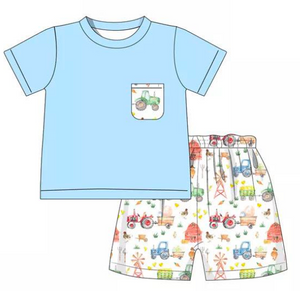 Boys Farm Print Knit Short Set