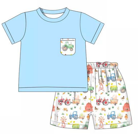 Boys Farm Print Knit Short Set