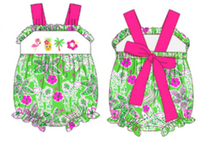 Girls Green/Pink Flamingo Embroidery Bubble