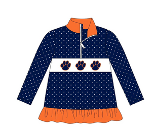 Girls Navy Tiger Embroidery Zip Pullover