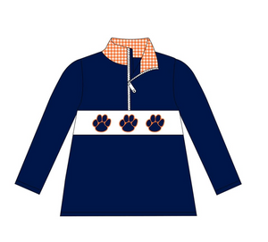 Boys Navy Tiger Embroidery Zip Pullover