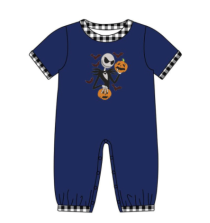 Boys Navy Nightmare Before Christmas Halloween Embroidery Romper