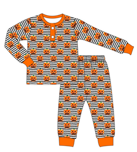 Boys Black Stripe Printed Jack-o-Lantern Pajamas