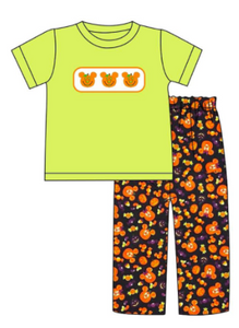Boys Green Pumpkin Mickey Embroidery Pant Set