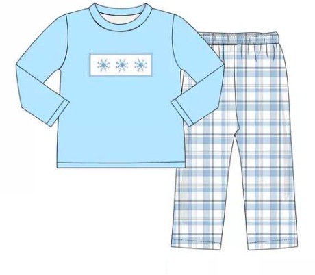 Boys Baby Blue Snow Embroidery Pant Set